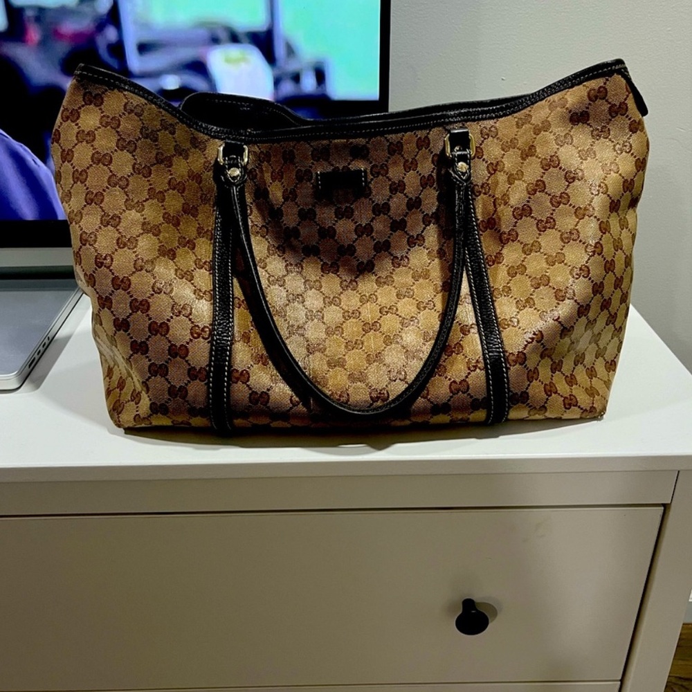 Gucci Monogram Tote Bag - Brown and Black
